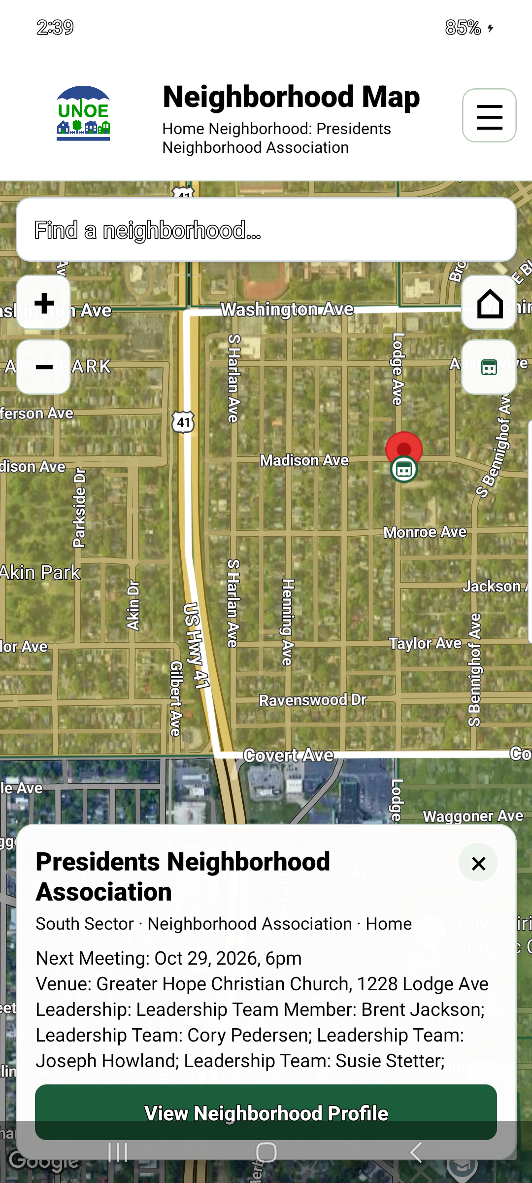 UNOE app screenshot